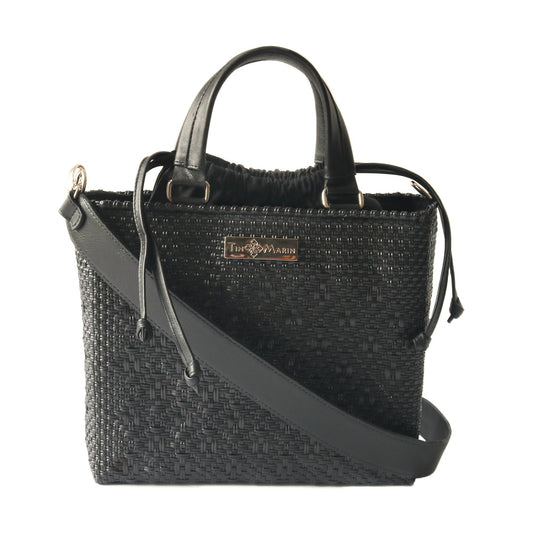 Tin Marin - All Black Medium Woven Crossbody Drawstring Bag