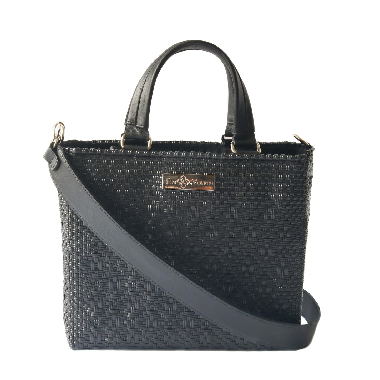 Tin Marin - All Black Medium Woven Crossbody Drawstring Bag
