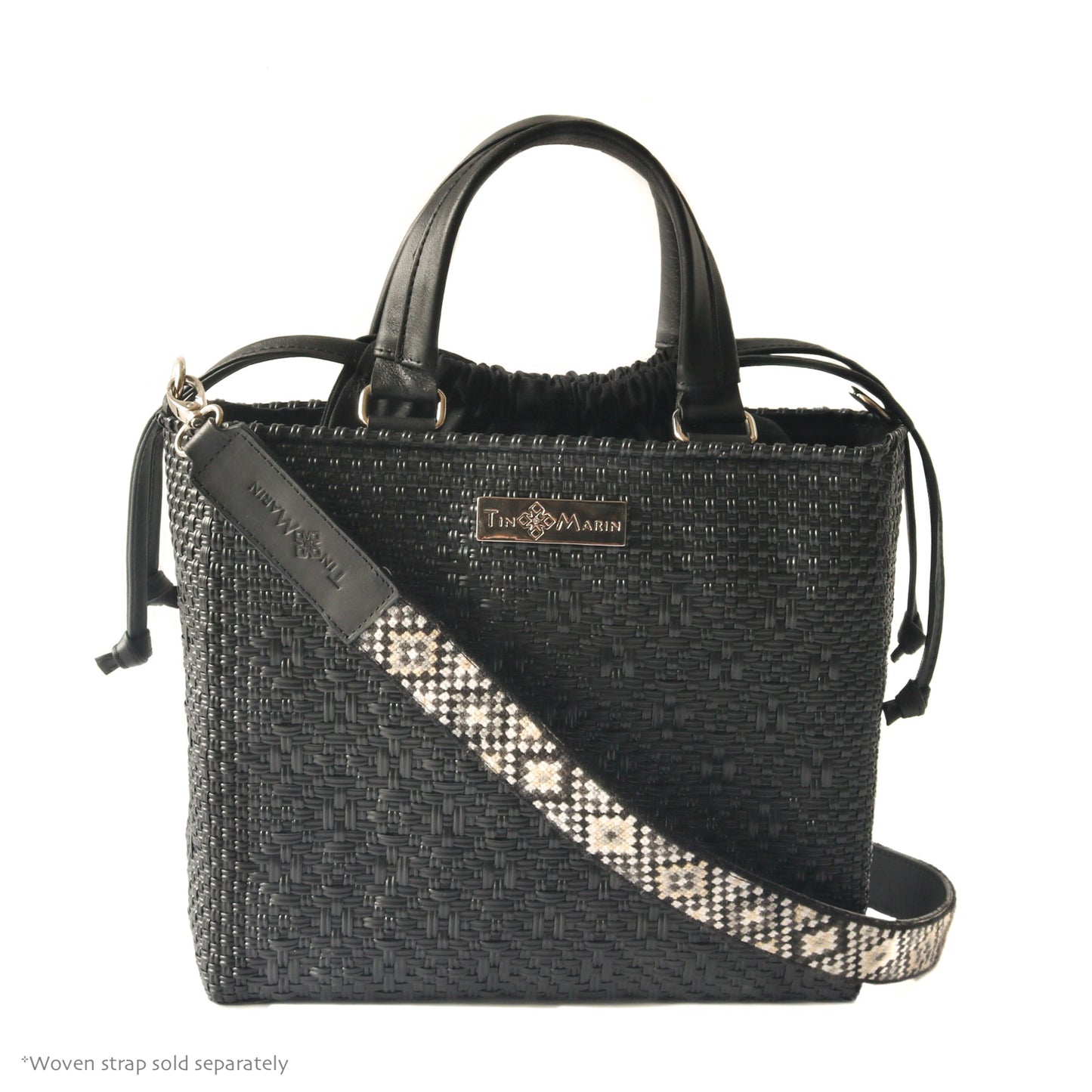 Tin Marin - All Black Medium Woven Crossbody Drawstring Bag
