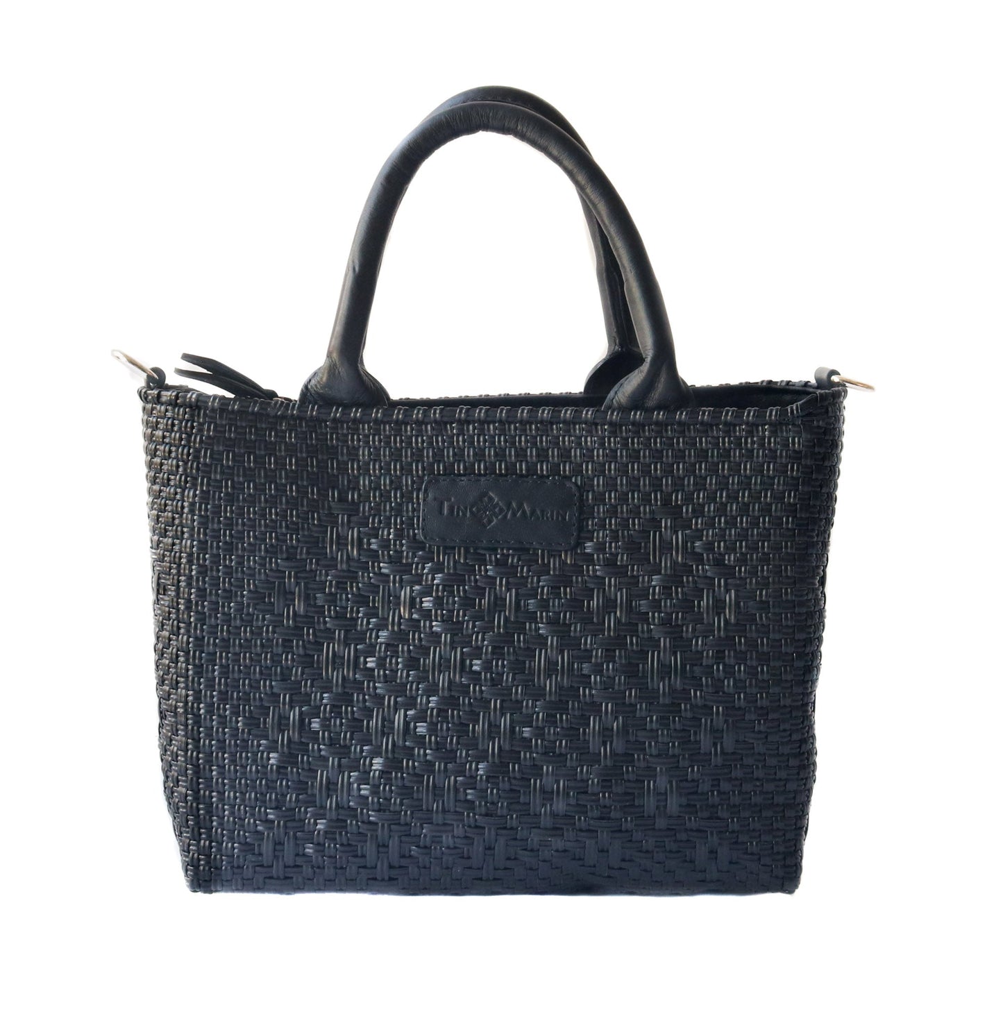 Tin Marin - All Black Small Woven Crossbody Bag - Black Leather