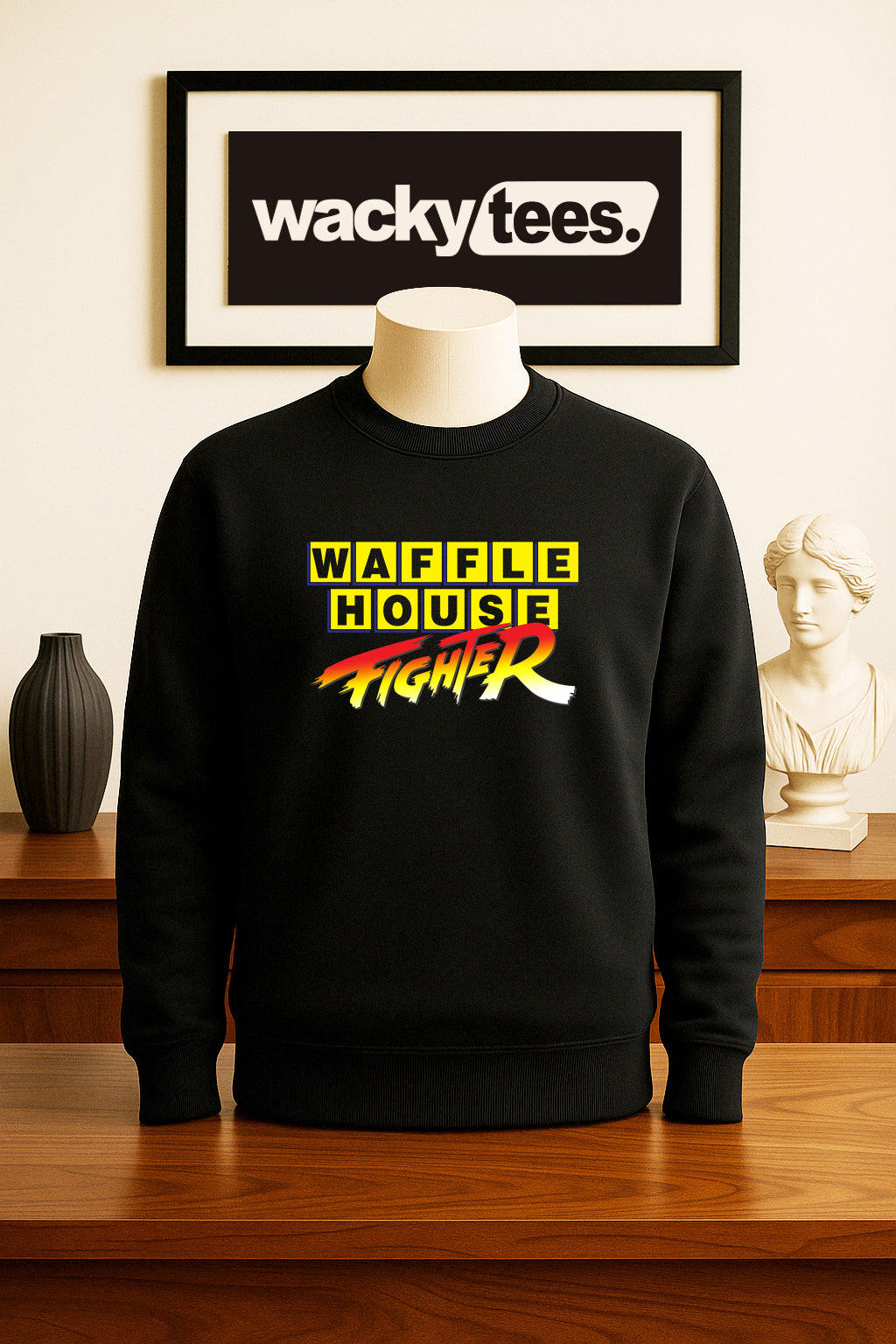 Waffle House Fighter Funny Fight Crew Graphic Tee Shirt