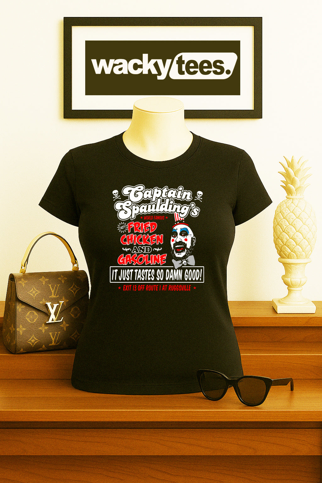 Captain Spauldings Fried Chicken and Gasoline Horror Graphic Tee Shirt