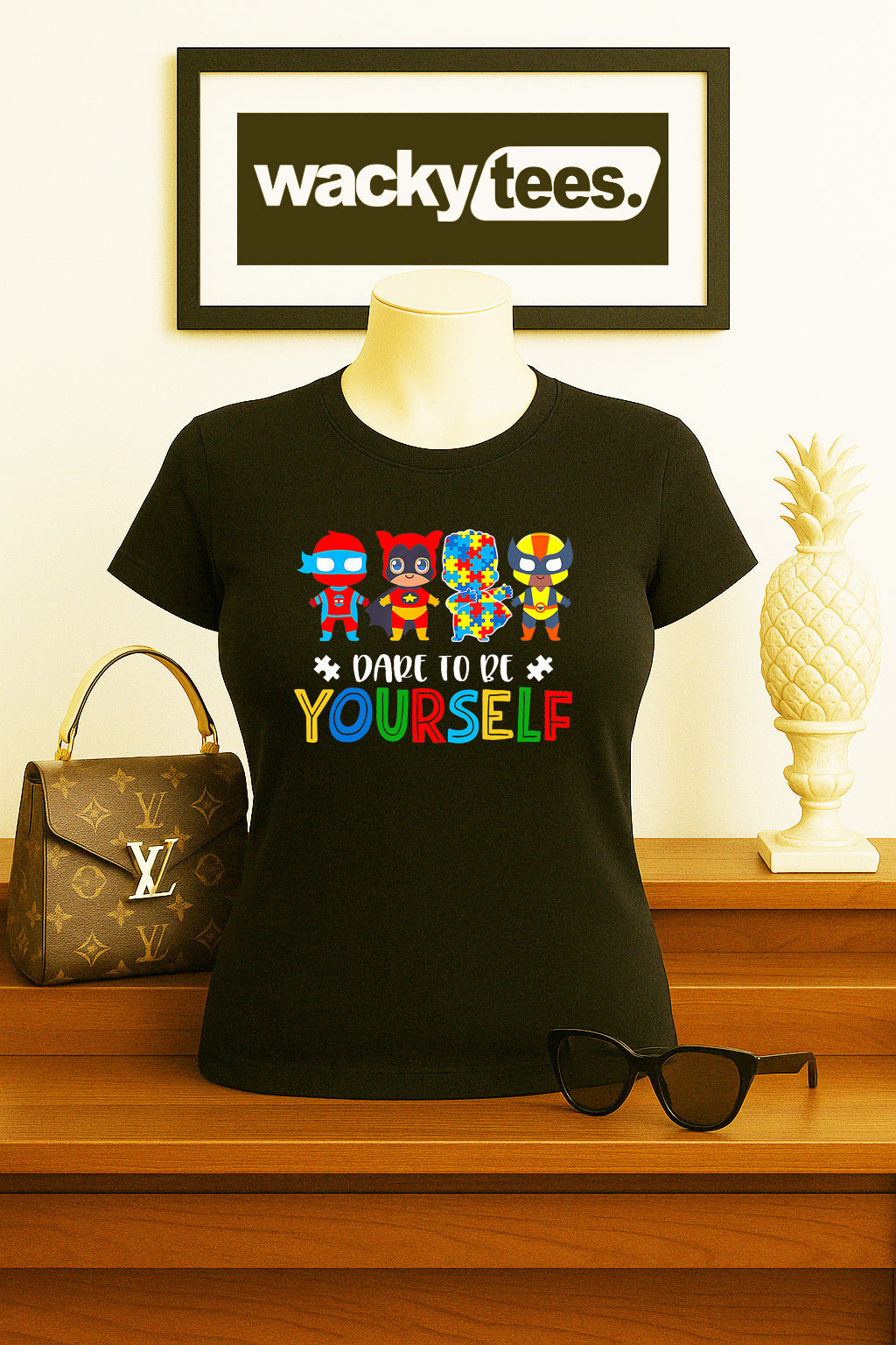Dare To Be Yourself Super Hero Autism Awareness Graphic Tee Shirt
