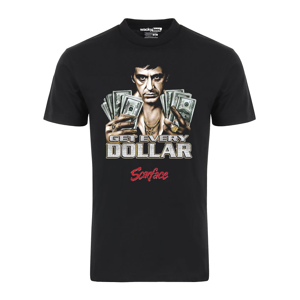Scarface Tony Montana 80s Distressed Get Every Dollar Style Graphic Tee Shirt
