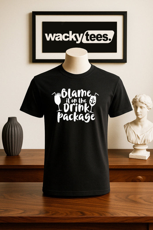Blame It On The Drink Package Cruise Vacation Boozy Graphic Tee Shirt