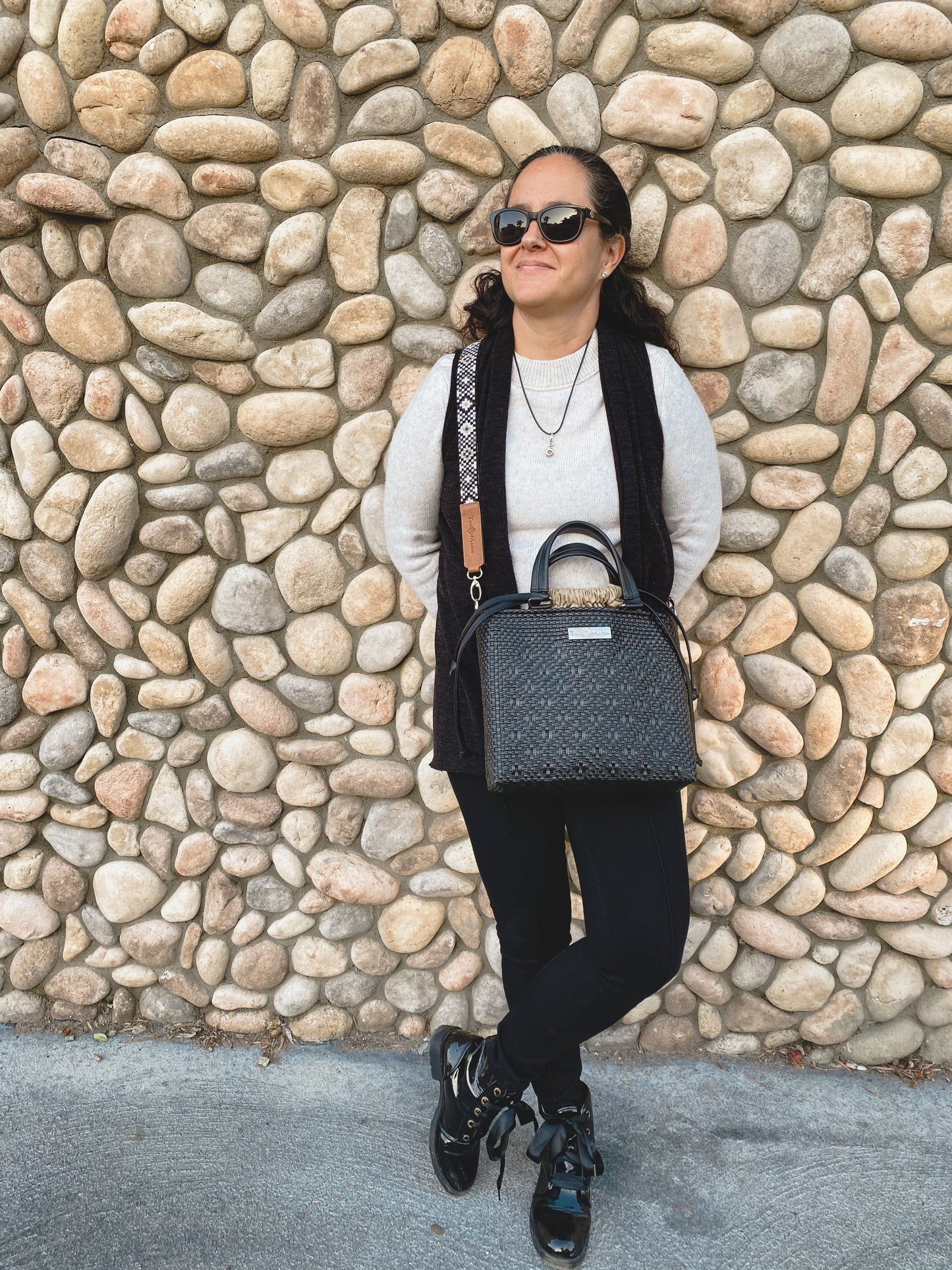 Tin Marin - All Black Medium Woven Crossbody Drawstring Bag