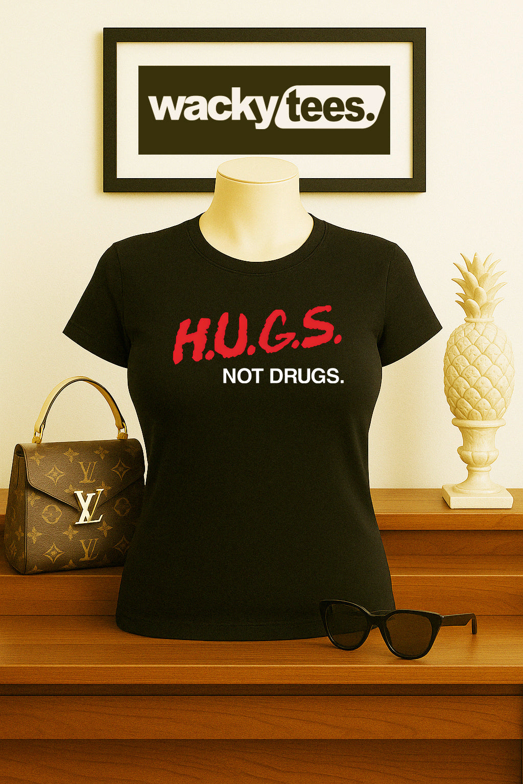Hugs Not Drugs Retro Dare To 90s Style Funny Graphic Tee Shirt