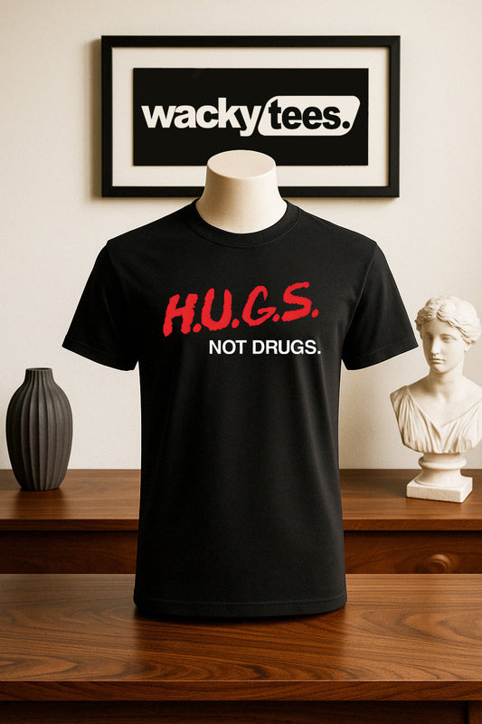 Hugs Not Drugs Retro Dare To 90s Style Funny Graphic Tee Shirt