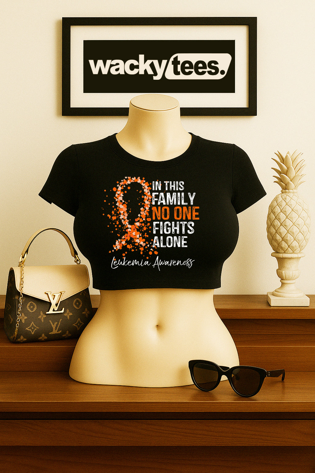 In This Family Nobody Fights Alone Leukemia Cancer Awareness  Graphic Tee Shirt