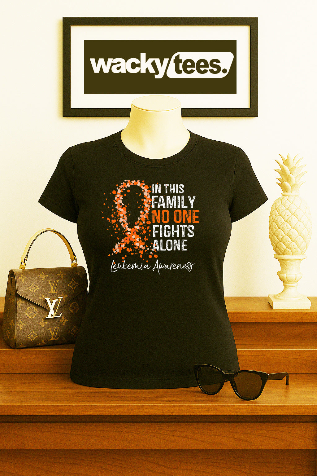 In This Family Nobody Fights Alone Leukemia Cancer Awareness  Graphic Tee Shirt