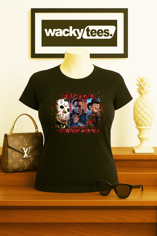 Just a Girl Who Loves Horror Movies 1 Horror Terror Halloween Graphic Tee Shirt