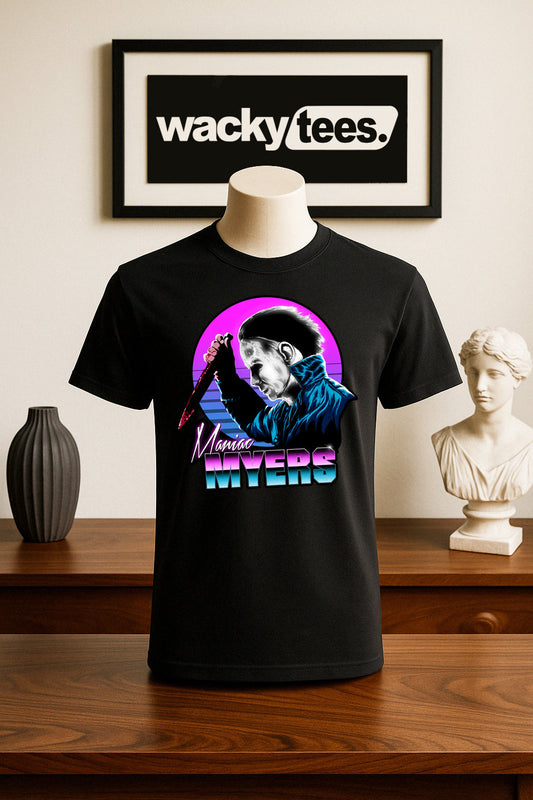 Maniac Myers 80s style Michael Myers Horror Terror Halloween Graphic Tee Shirt