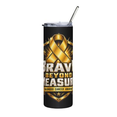 Childhood Cancer Awareness Brave Beyond Measure 20oz Skinny Tumbler Gold Ribbon Sublimation Tumbler