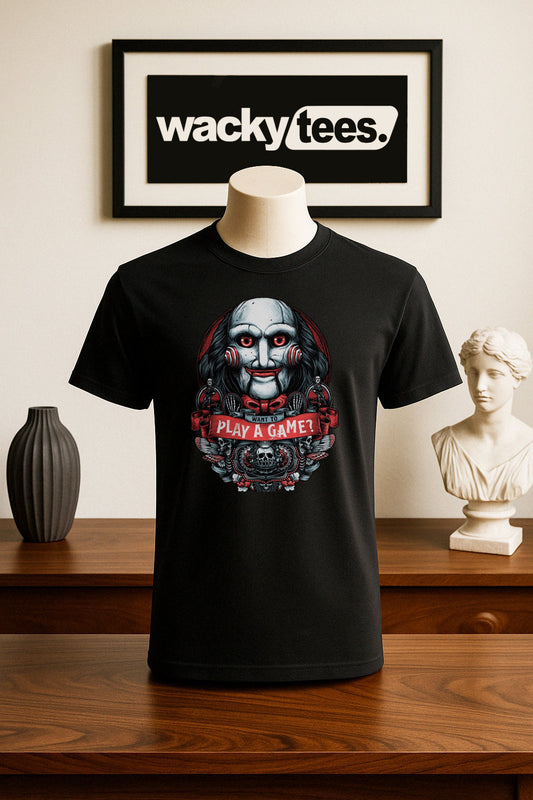Want To Play A Game Jigsaw Saw Horror Terror Halloween Graphic Tee Shirt