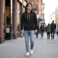 Evllilduck Mens Halloween Hoodie - Urban Streetwear Zip Up with Punk Typography Print