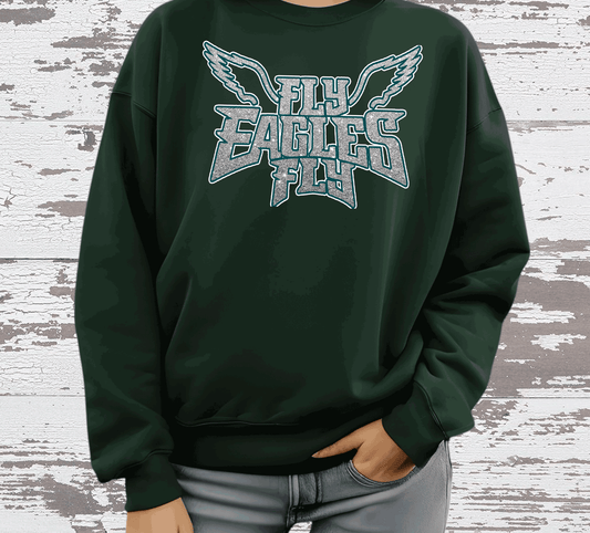EAGLES Fly Birds Fly Faux Glitter Bling Philadelphia Football Sweatshirt, Philly T-shirt, Trending Eagles Fan Shirts, Football Crewneck, Eagles Hoodie, Superbowl GIfts