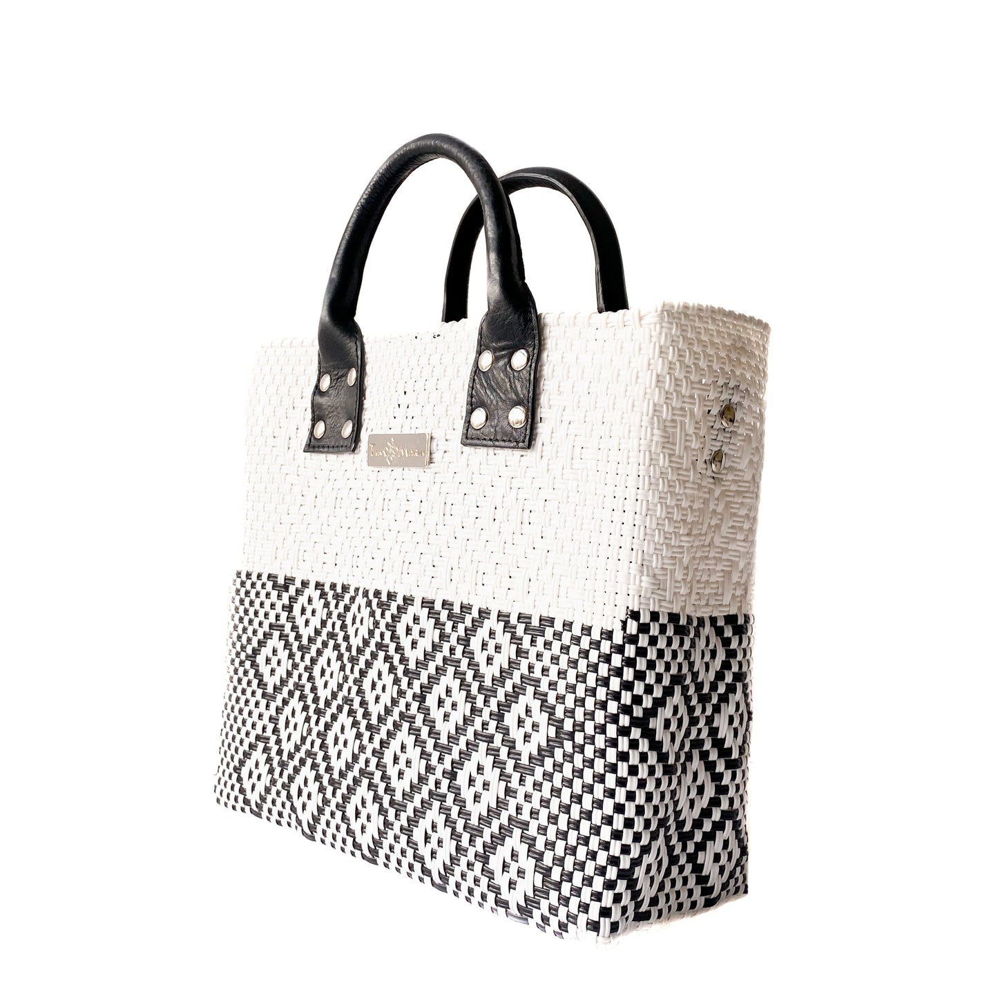 Tin Marin White Large Woven Crossbody Bag - Tan Leather